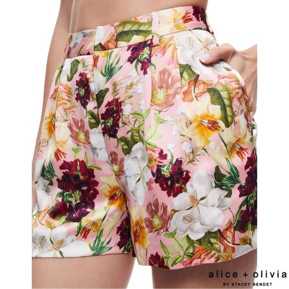 Alice + Olivia **NWT** Conry Pleated Juniper Floral Rose Print Satin Shorts - Picture 8 of 14